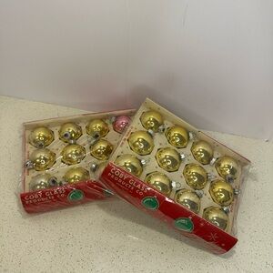 Awesome Vintage Set of 2 Boxes of 12 Gold with One Pink Coby Glass Ornaments